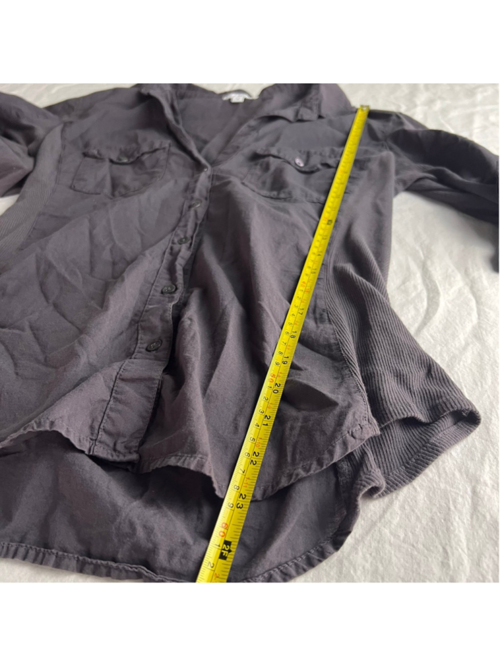 James Perse Standard Charcoal Button Front Utility Shirt Stretch Side Size 3 - Picture 9 of 11